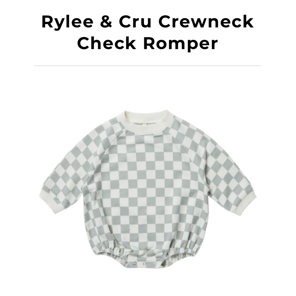 Crewneck Romper - Light Blue Check by Rylee + Cru